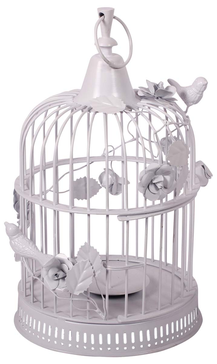 Tea-Light Holder - Cast in Iron - Intricately Crafted with Flower, Leaf & Bird Motifs - Hand-Painted in White - Vintage-Look Pet Accessories / Unique Decorating items - Buy in Bulk Wholesale